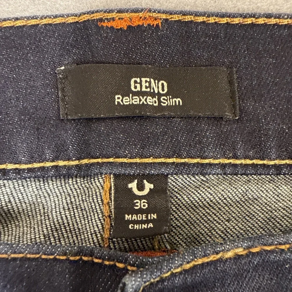 JEANS STRAGHT True Religion‎ Blue  Zip Pockets Denim MENS 36x32